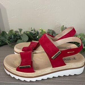 Mephisto Dominica Platform Sandals Red Slingback EU 42 US 11.5 Hook Loop Shoes